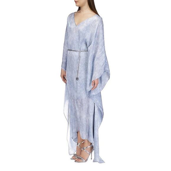 New Michael Kors V-Neck Midi Kaftan Chambray Dress Size S/M MISSING Chain Belt - Picture 4 of 16